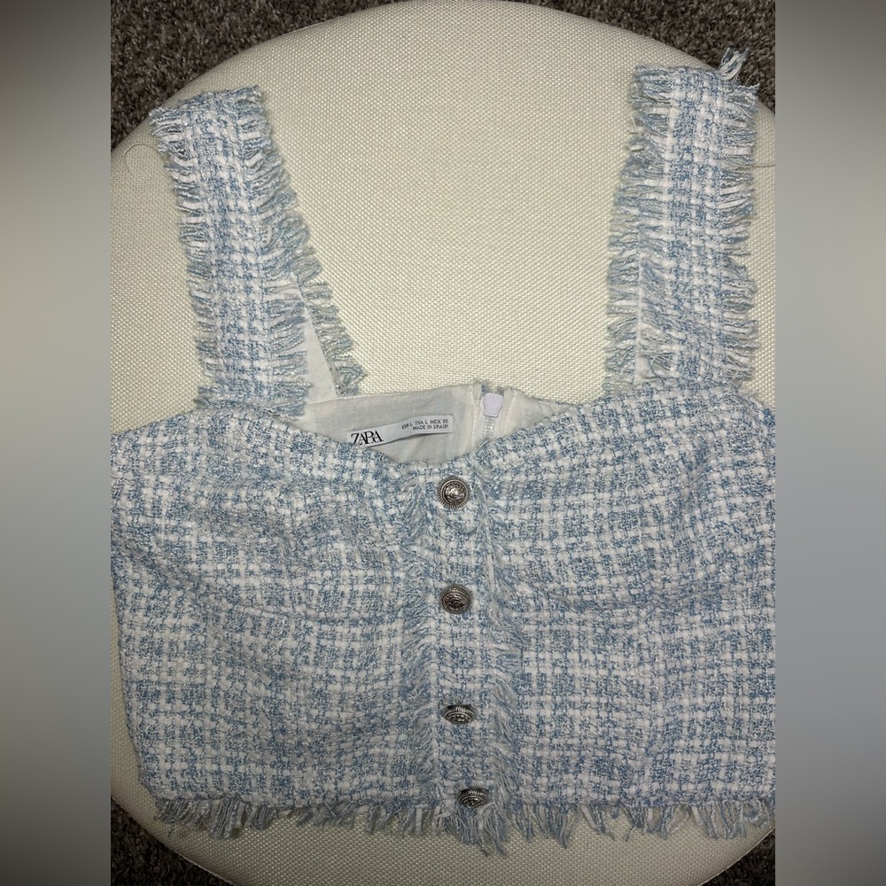 Zara Textured Blue and White Top